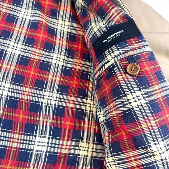 Mediterranea‎ Tan Fill Zip Plaid Lining Collared Jacket Made in Italy Women's L - Picture 4 of 12